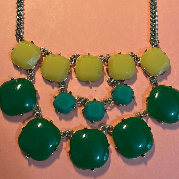 Women's Statement Necklace, Green, Yellow, Teal  22" - Picture 5 of 8